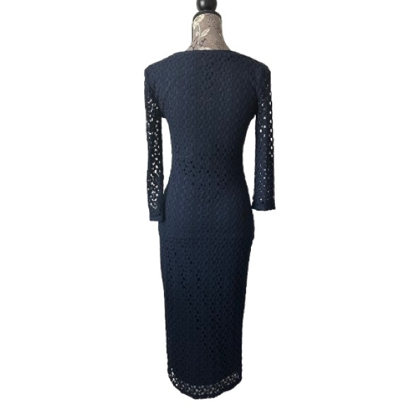 As U Wish Women's M Navy Blue Midi Pullover Sleeved Knit Bidycon Crochet Dress - Picture 2 of 15